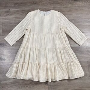 En Saison Women's Dress Tiered Mini Neutral Babydoll Western Flowy M Cream/White